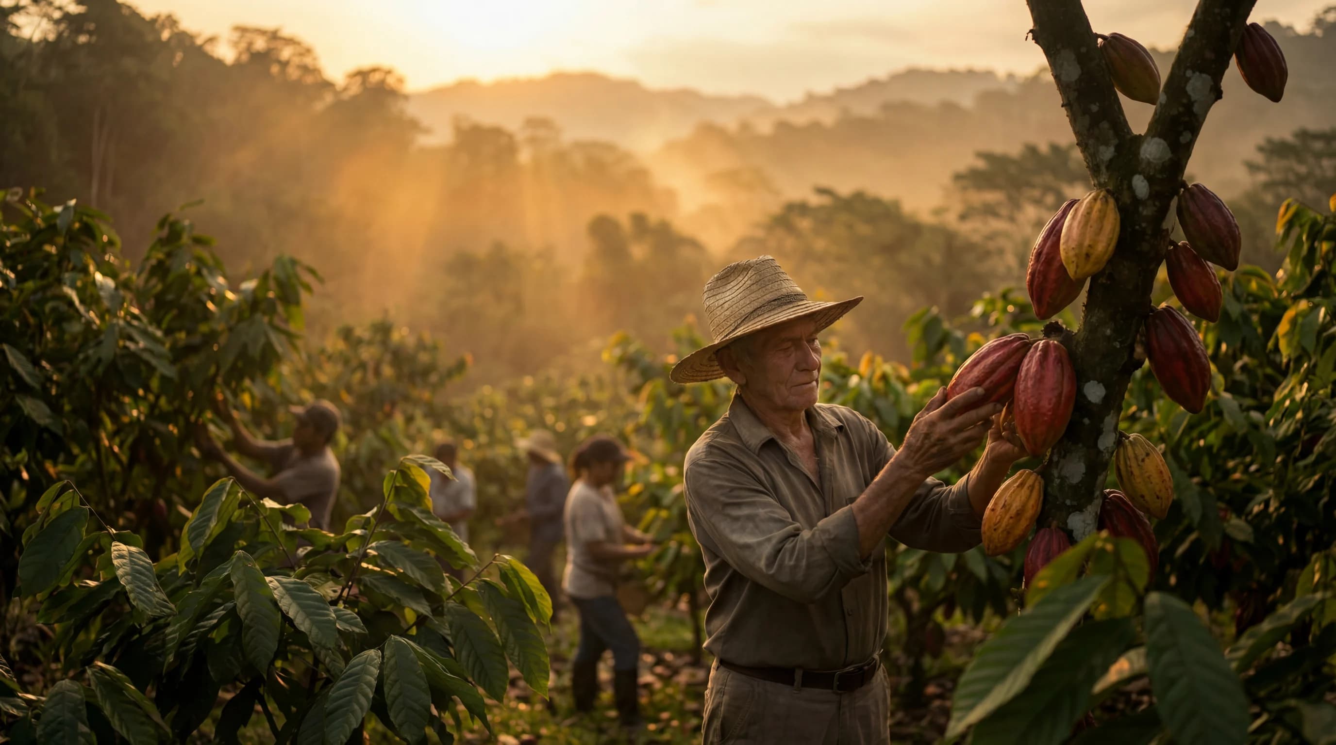 Sunrise over cocoa plantation