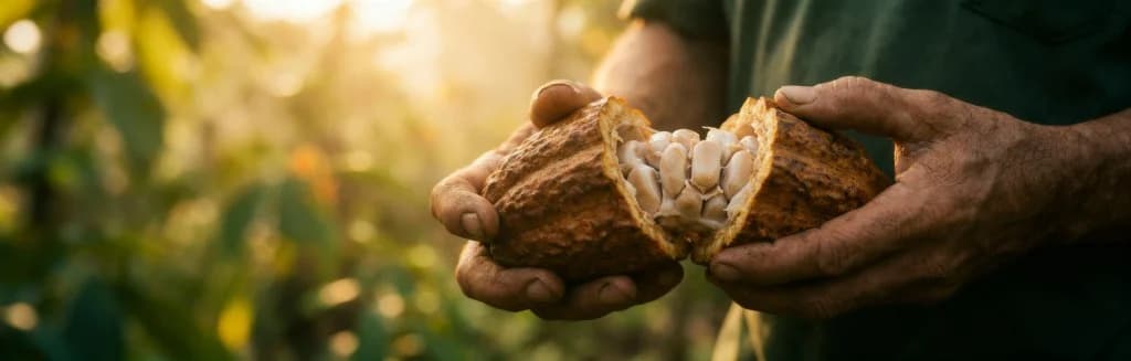 Cocoa plantation harvest scene